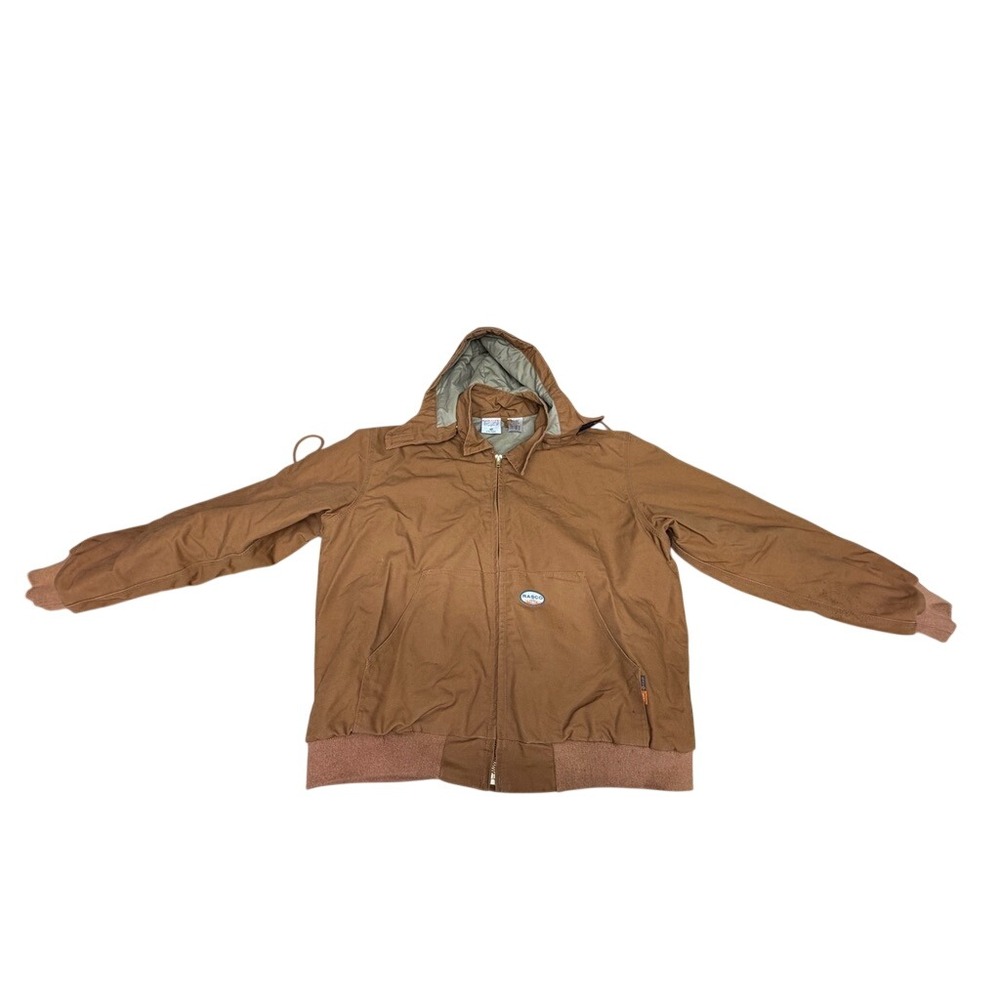 "Rasco FR" Brown Duck Flame Resistant Hooded Jacket Mens 2XL-Reg Has Stains!